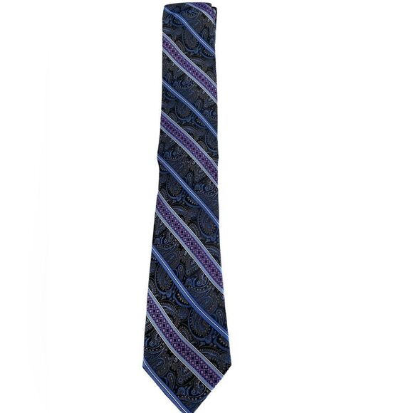 ProntoUomo platinum Mens wearhouse gray purple black stripe 100 % silk paisley - Picture 1 of 7
